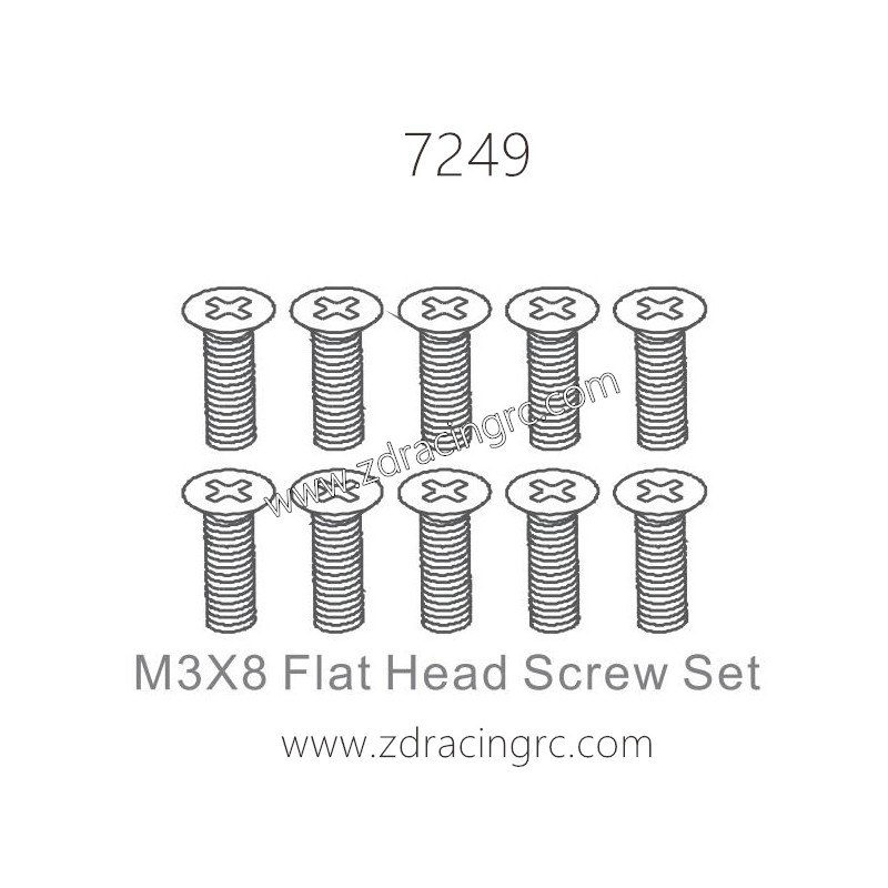 ZD RACING 1/10 Parts 7249 M3X8 Flat Head Screw Set