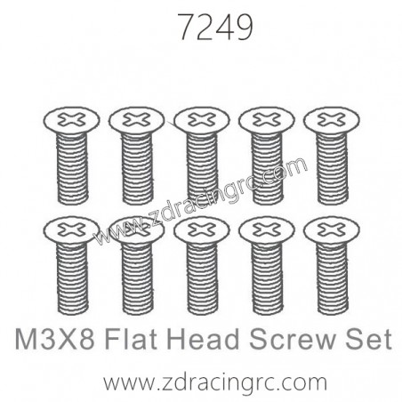 ZD RACING 1/10 Parts 7249 M3X8 Flat Head Screw Set
