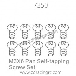 ZD RACING 1/10 Parts 7250 M3X6 Pan Self-tapping Screw Set