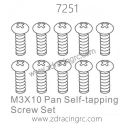 ZD RACING 1/10 Parts 7251 M3X10 Pan Self-tapping Screw Set