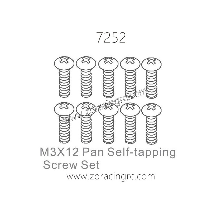 ZD RACING 1/10 Parts 7252 M3X12 Pan Self-tapping Screw set