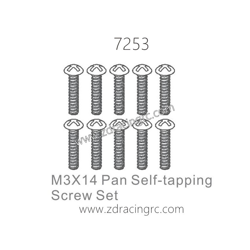 ZD RACING 1/10 Parts 7253 M3X14 Pan Self-tapping Screw Set