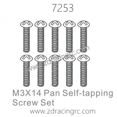 ZD RACING 1/10 Parts 7253 M3X14 Pan Self-tapping Screw Set