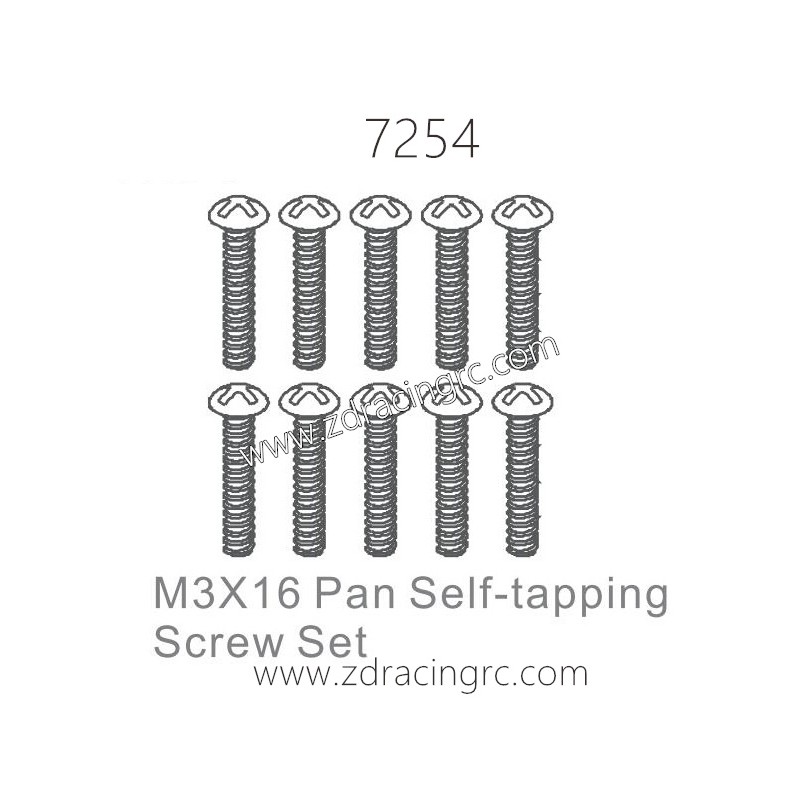 ZD RACING 1/10 Parts 7254 M3X16 Pan Self-tapping Screw Set
