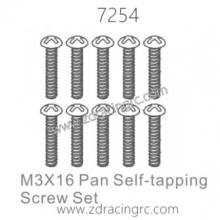 ZD RACING 1/10 Parts 7254 M3X16 Pan Self-tapping Screw Set