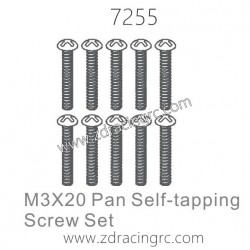 ZD RACING 1/10 Parts 7255 M3X20 Pan Self-tapping Screw Set