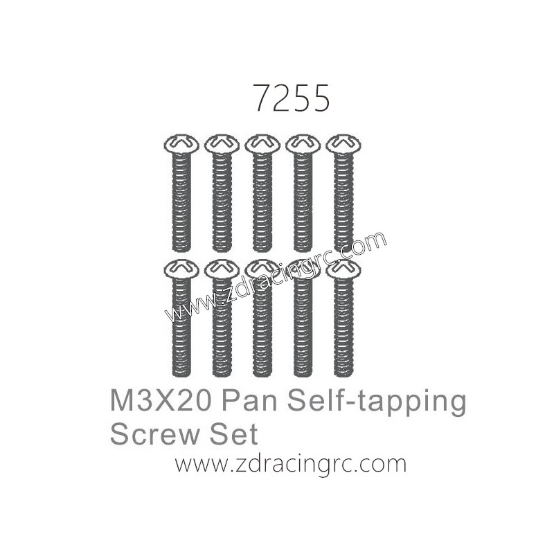ZD RACING 1/10 Parts 7255 M3X20 Pan Self-tapping Screw Set