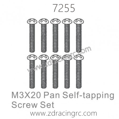 ZD RACING 1/10 Parts 7255 M3X20 Pan Self-tapping Screw Set