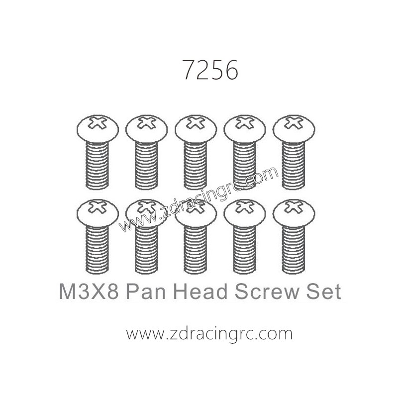ZD RACING 1/10 Parts 7256 M3X8 Pan Head Screw Set