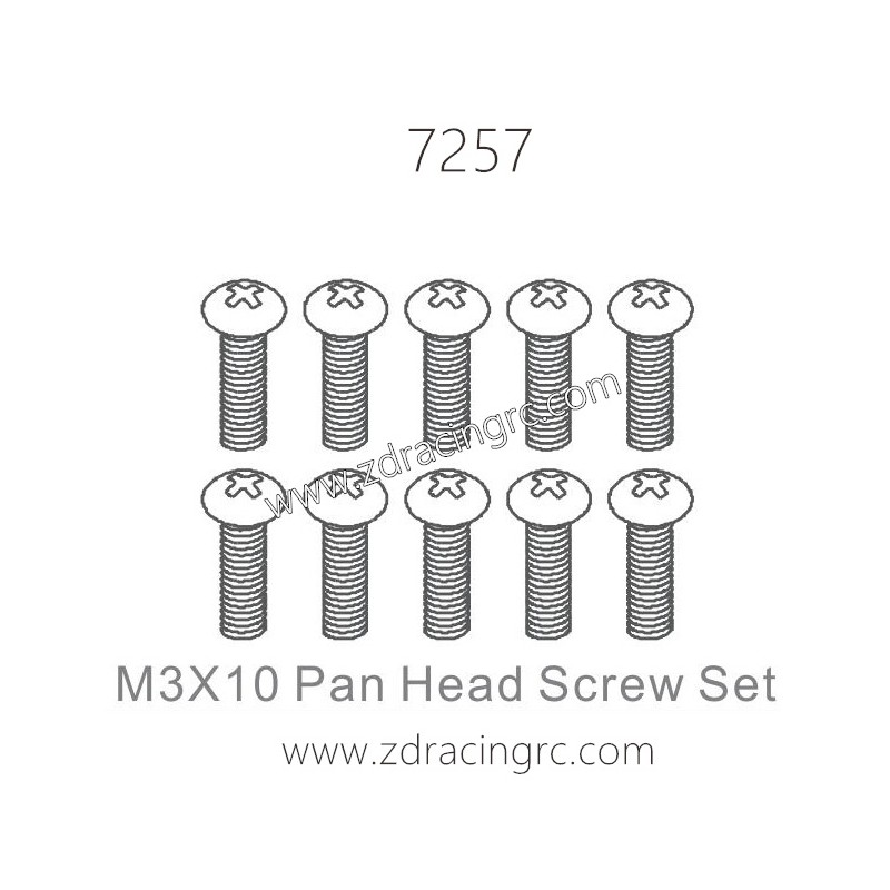 ZD RACING 1/10 Parts 7257 M3X10 Pan Head Screw Set