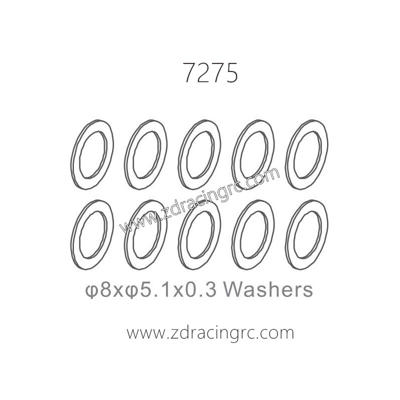 ZD RACING 1/10 RC Car Parts 7275 8x5.1x0.3 Washers