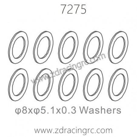 ZD RACING 1/10 RC Car Parts 7275 8x5.1x0.3 Washers