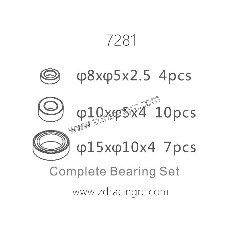 ZD RACING 1/10 Parts 7281 Complete Bearing Set