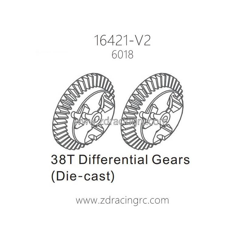 ZD RACING 16421-V2 1/16 Parts 6018 38T Differential Gears Die-cast