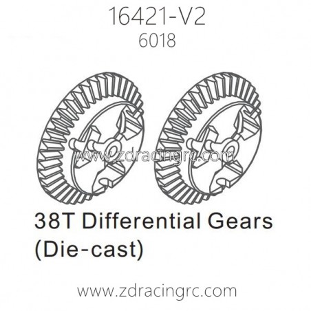 ZD RACING 16421-V2 1/16 Parts 6018 38T Differential Gears Die-cast