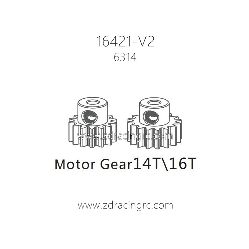 ZD RACING 16421-V2 1/10 Parts 6314 16T 2.3 Motor Gear