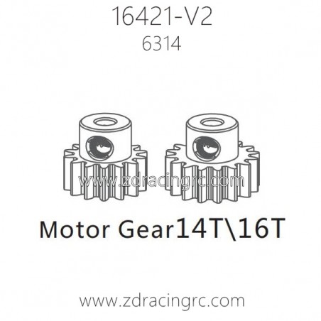ZD RACING 16421-V2 1/10 Parts 6314 16T 2.3 Motor Gear