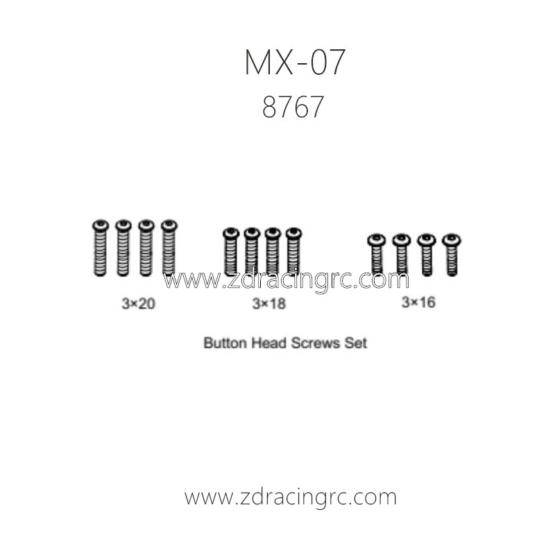 ZD RACING MX07 Brushless RC Car Parts 8767 Button Head Screws Set