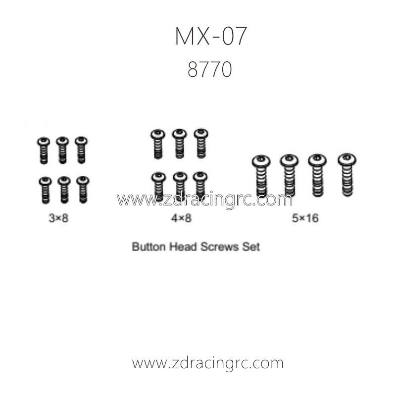 ZD RACING MX07 RC Car Parts 8770 Button Head Screws Set