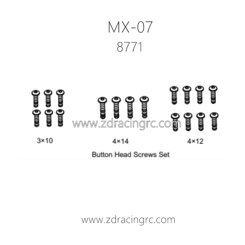 ZD RACING MX07 RC Car Parts 8771 Button Head Screws Set
