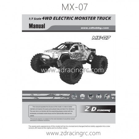 ZD RACING MX07 RC Car PDF Manual ZD RACING MX07 RC Car PDF Manual