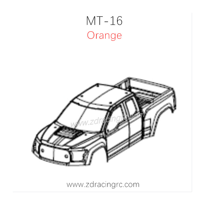 ZD RACING MT-16 RC Monster Truck Parts PVC Car Shell Orange