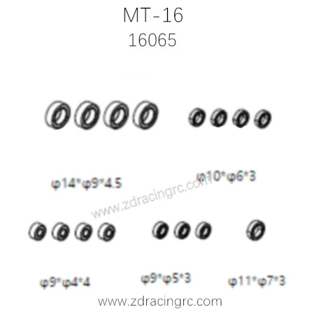 ZD RACING MT-16 RC Truck Parts Bearing Set 16064 ZD RACING MT-16 RC Truck Parts Bearing Set 16064