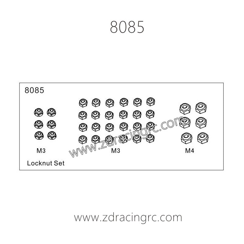 8085 Lock nut Set for ZD Racing RC Car