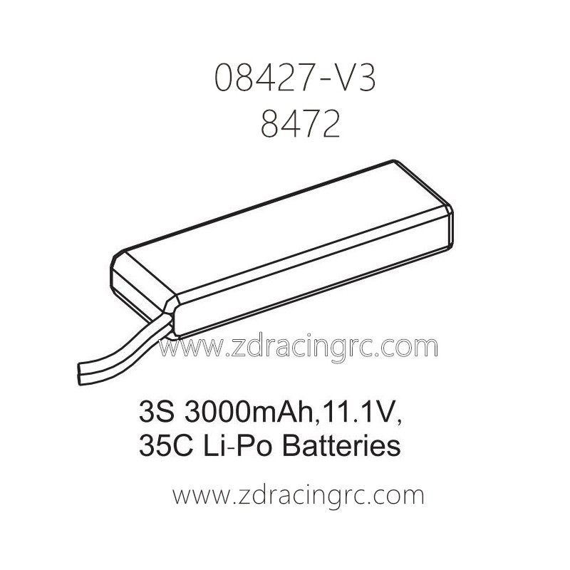 ZD Racing 08427-V3 Parts 8472 3S 3000mAh 11.1V 35C Lipo Battery