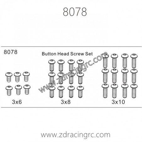 8078 Button Head Screw Set Parts for ZD Racing RC Car 8078 Button Head Screw Set Parts for ZD Racing RC Car