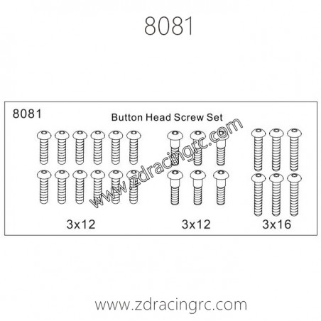 8081 Button Head Screw Set Parts for ZD Racing RC Car 8081 Button Head Screw Set Parts for ZD Racing RC Car